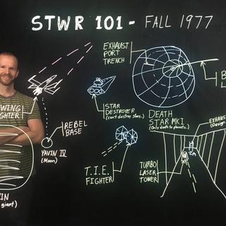 VIU Engineering Technician David Moss has used the light board to illustrate some cool Star Wars facts such as where the exhaust port is located on the Death Star.