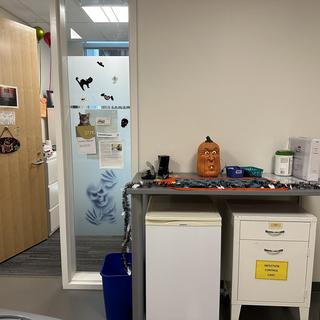 Nursing simulation suites decorated for Halloween