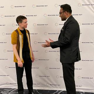 Ashutosh Mishra meets actor Elliot Page during the Reaching Out MBA (ROMBA) 2SLGBTQ+ conference held in Chicago in 2023.