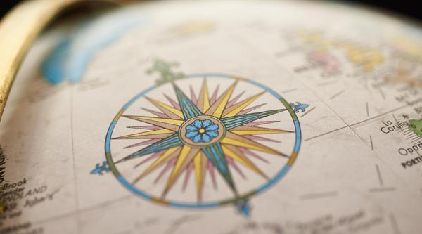 Picture of a compass rose on a globe