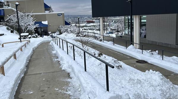 a cleared sidewalk on VIU's Nanaimo campus