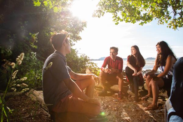 Students in a group at the beach